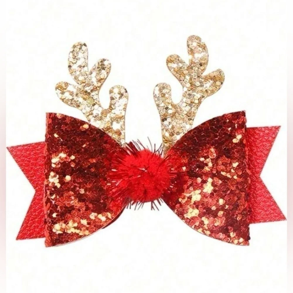 2 Piece Dog Cat Reindeer Hair Clips In Red